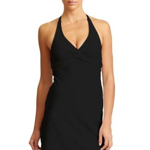 NWT Athleta Women's Black Tara Halter Swim V-Neck Dress Size 38D/DD - Picture 13 of 13
